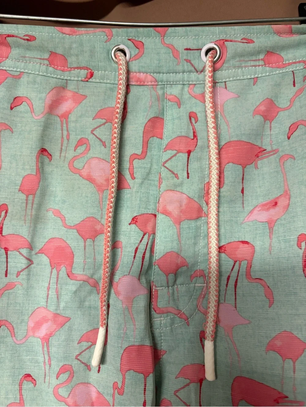 Johnnie-O Acklins Swim Trunks Mint Green Flamingo Print Size Large